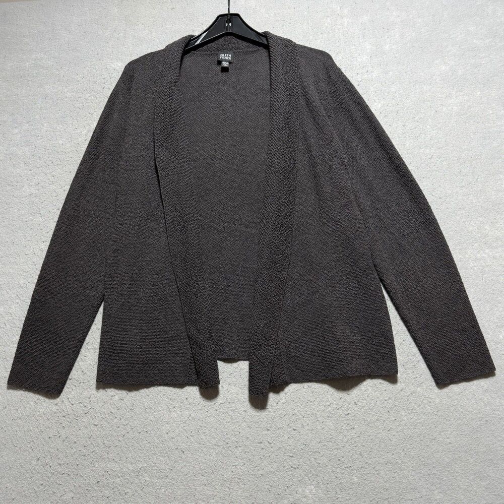 Eileen Fisher Cardigan Sweater Women’s Large L Brown Wool Open Front Sheer Knit